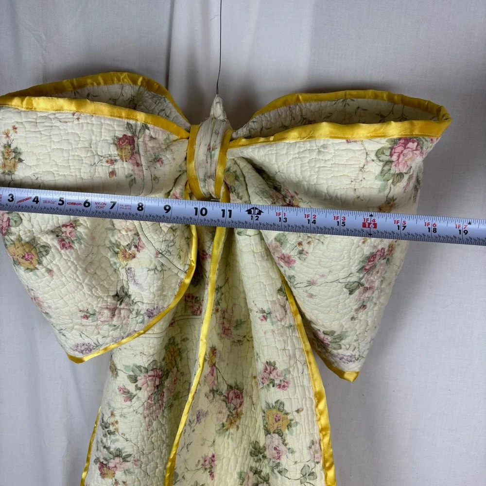 Floral Quilted Bow‎ Door Hanger Wall Decor Yellow Trim Large Fabric Accent
